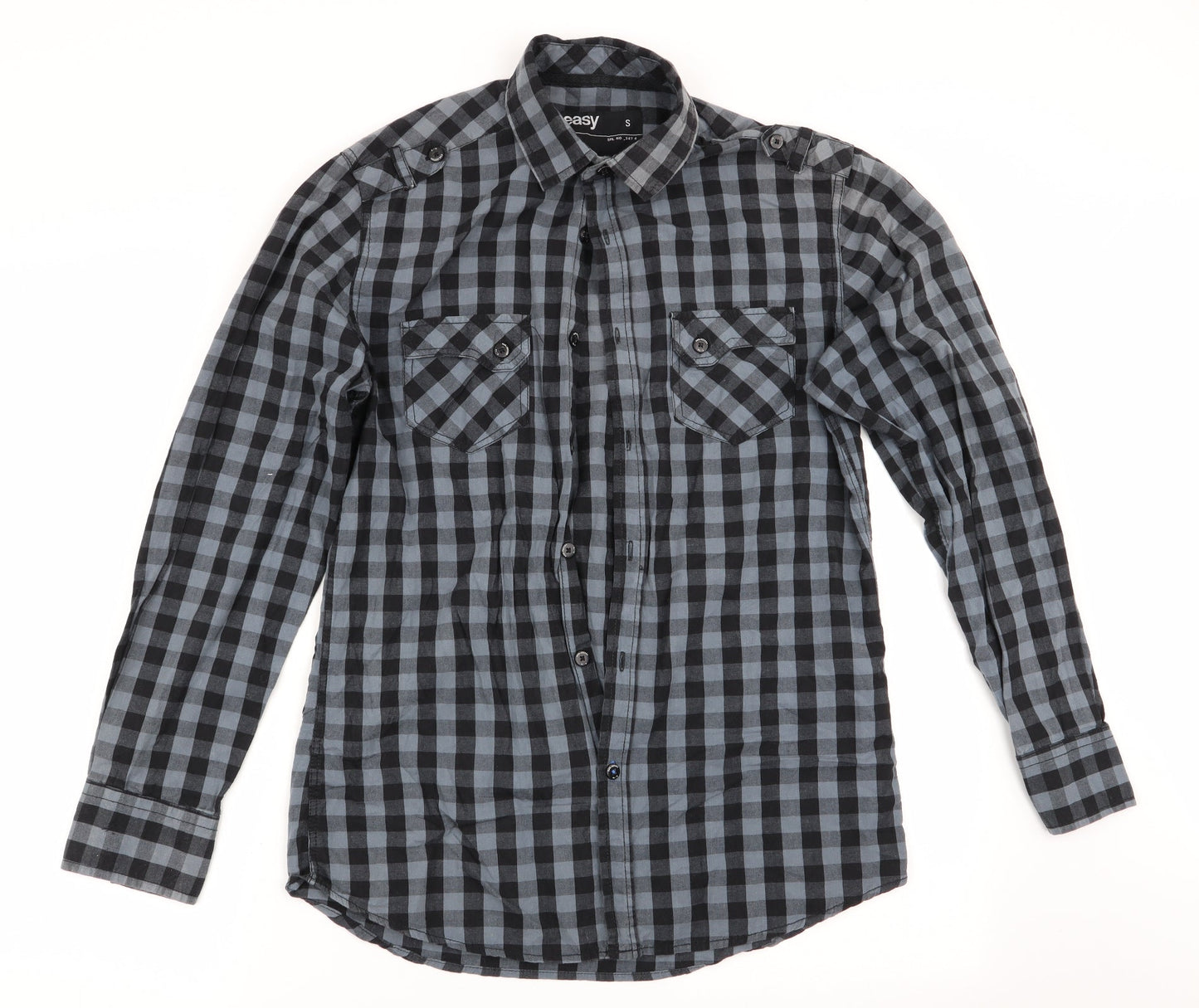 Easy Mens Black Check   Button-Up Size S