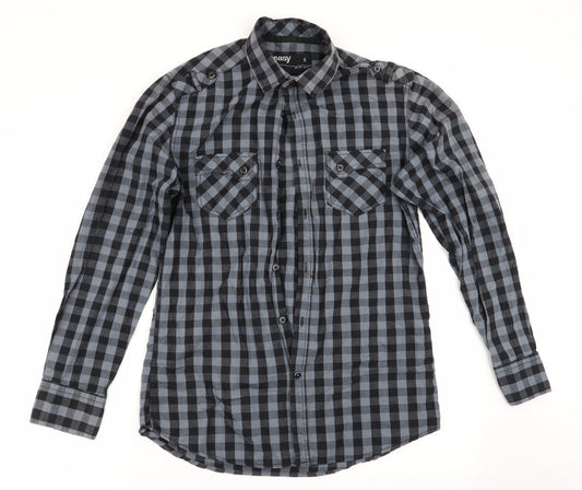 Easy Mens Black Check   Button-Up Size S