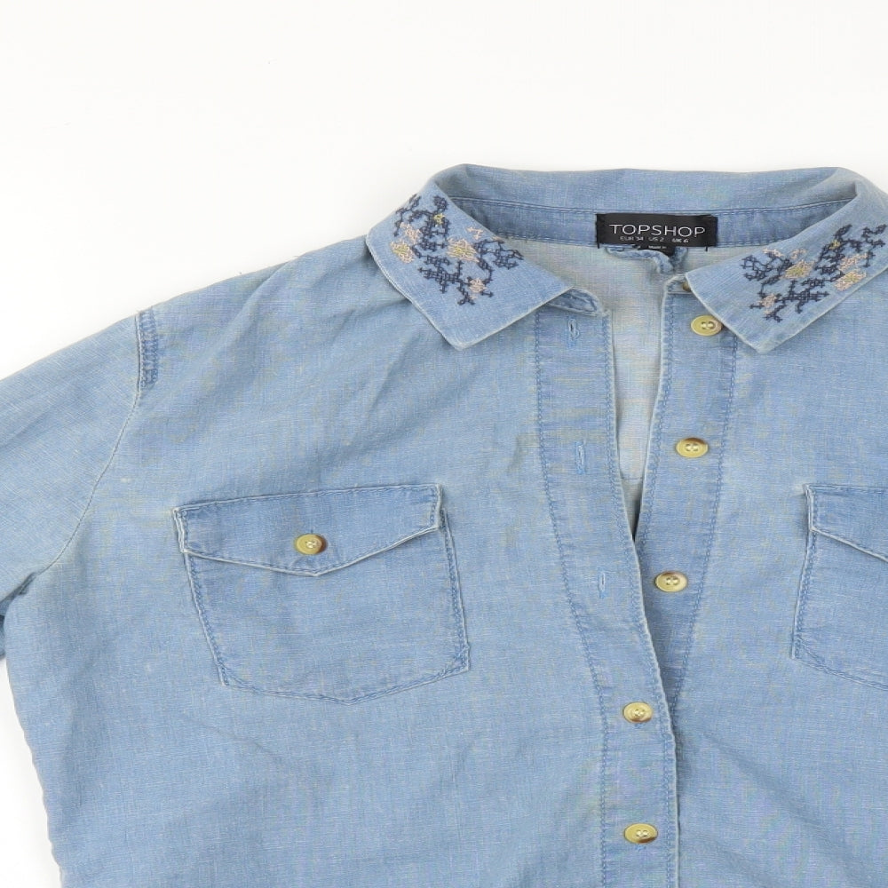 Topshop Womens Blue Floral  Basic Button-Up Size 6