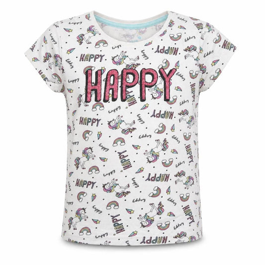 Primark Girls White    Pyjama Top Size 4-5 Years  - unicorn, happy