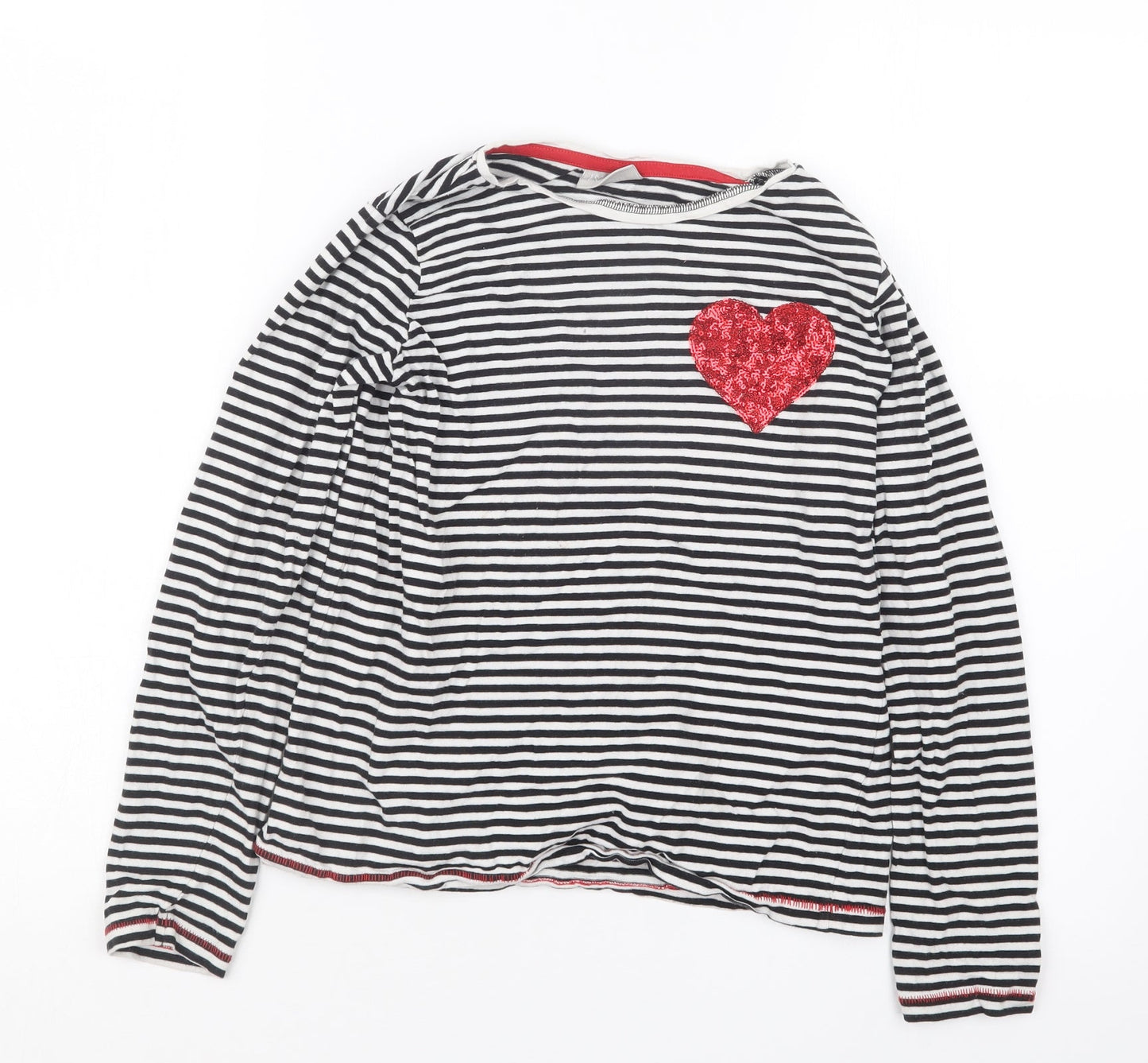 Matalan Girls Black Striped  Basic T-Shirt Size 11 Years