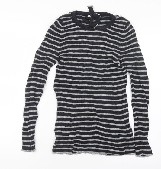 Oui Womens Black Striped  Pullover Jumper Size 14
