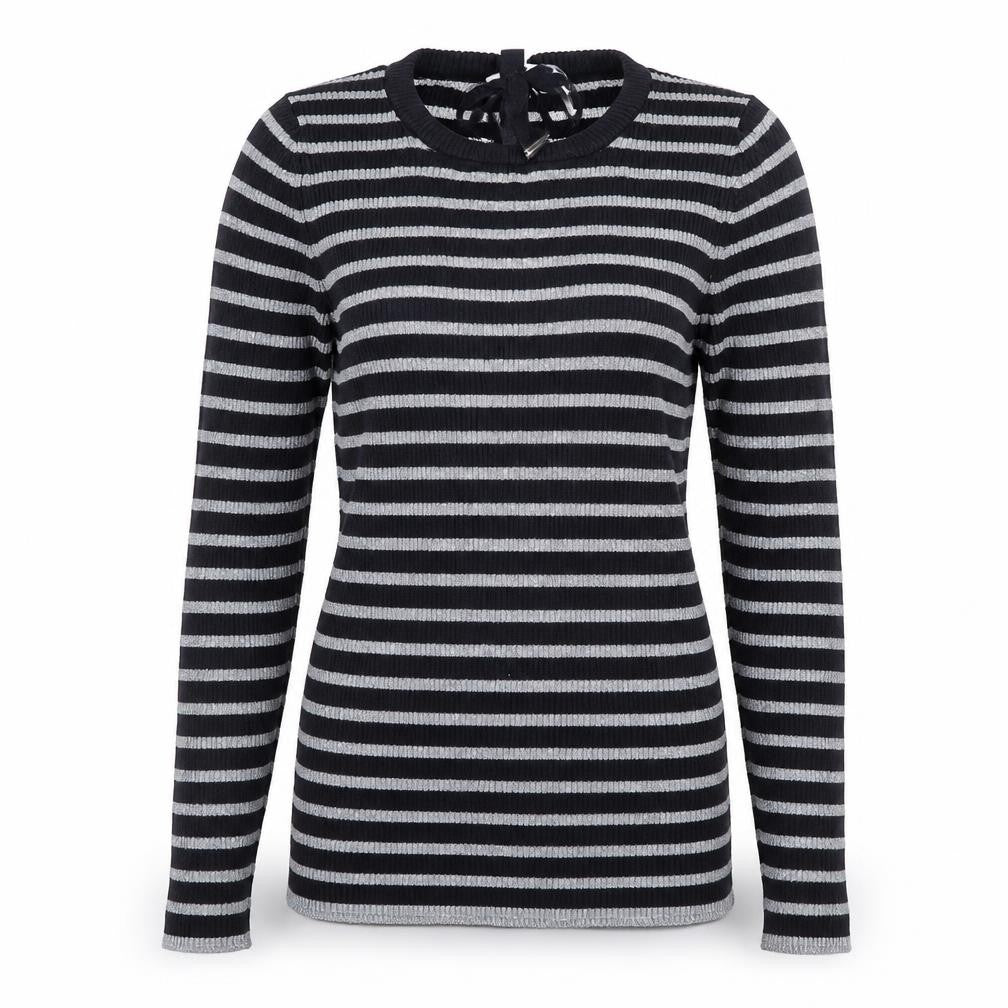 Oui Womens Black Striped  Pullover Jumper Size 14