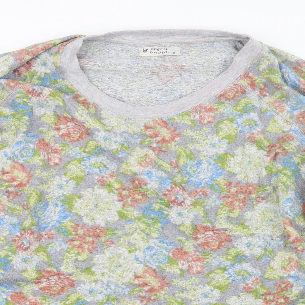Original Essentials Womens Grey Floral  Pullover Jumper Size XL