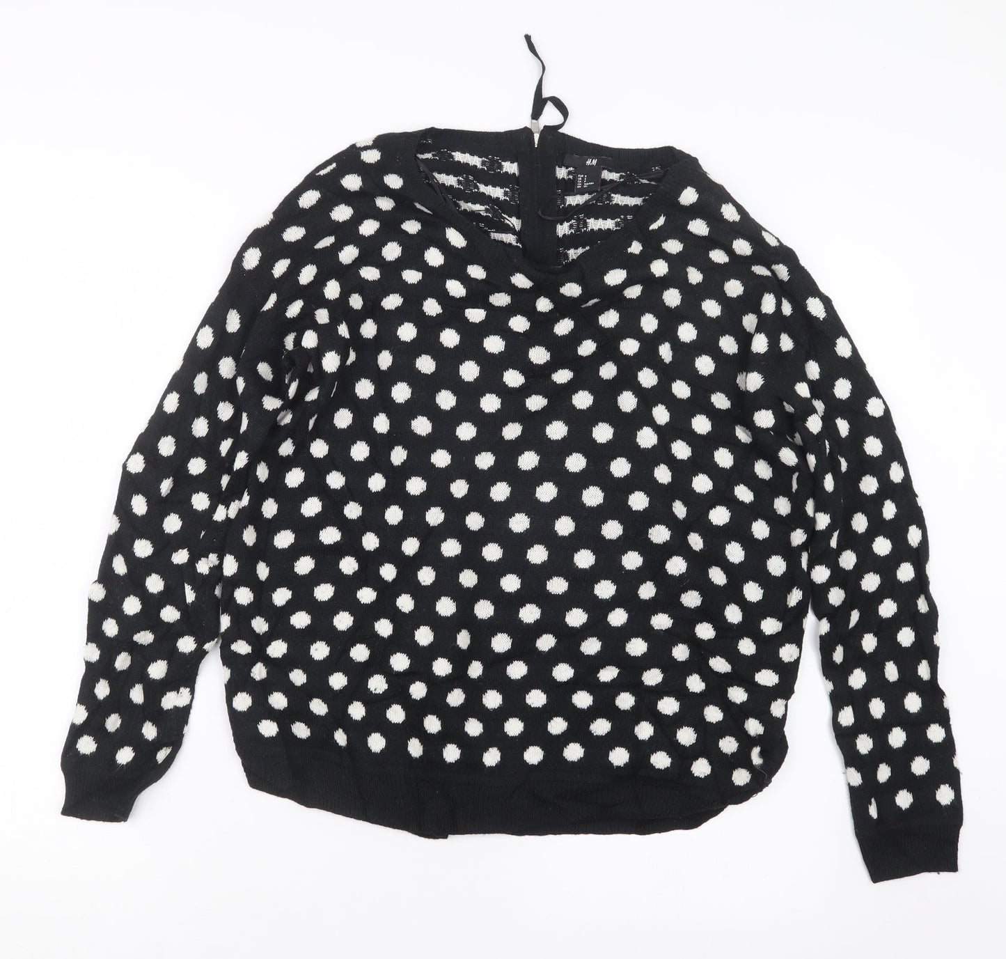 H&M Womens Black Polka Dot Knit Pullover Jumper Size S