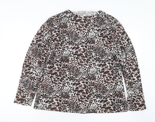 Kin Da Womens Brown Animal Print  Basic T-Shirt Size L