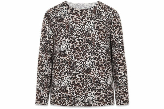 Kin Da Womens Brown Animal Print  Basic T-Shirt Size L