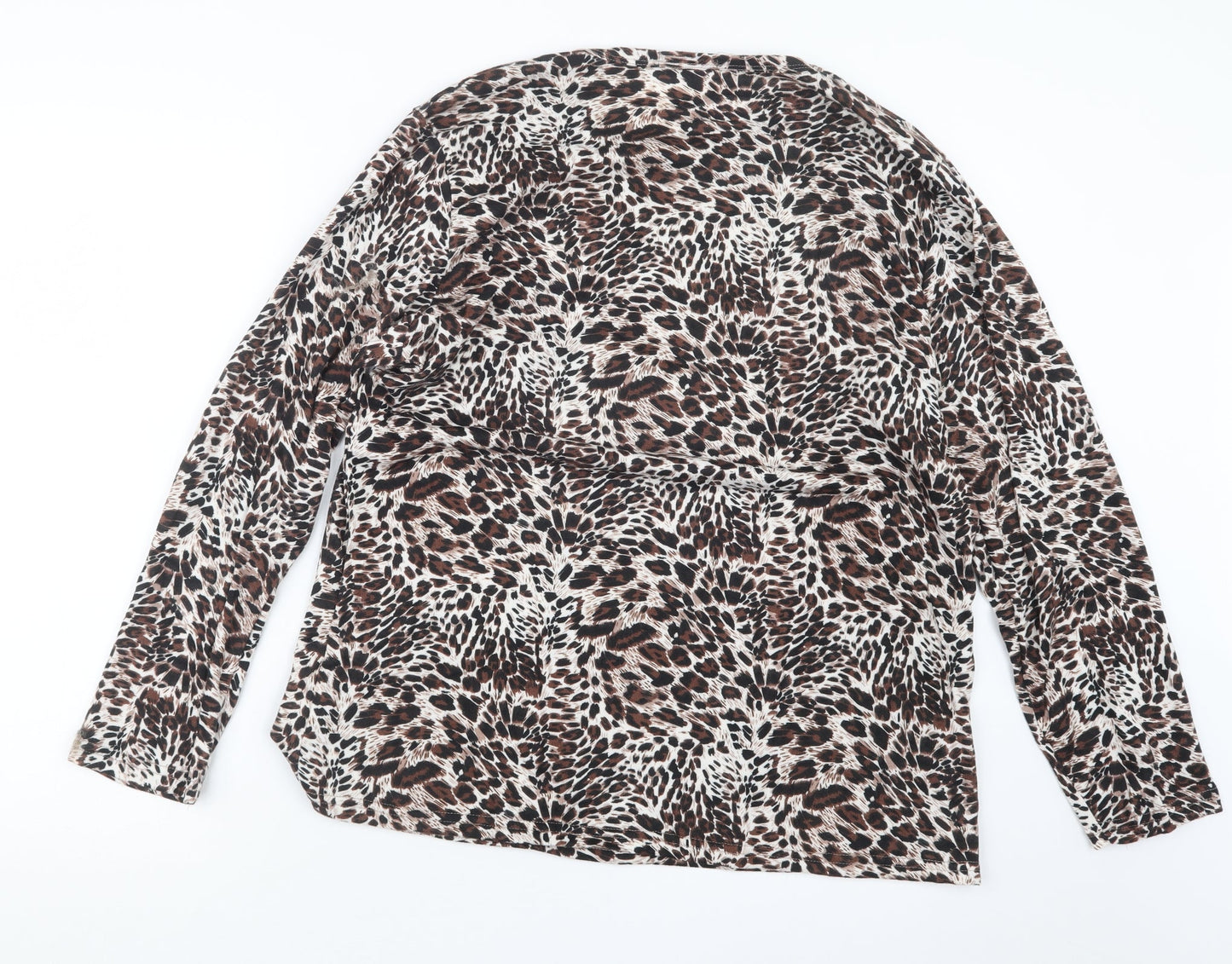 Kin Da Womens Brown Animal Print  Basic T-Shirt Size L