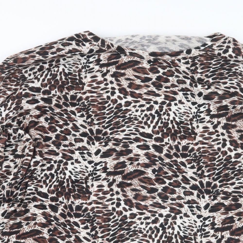 Kin Da Womens Brown Animal Print  Basic T-Shirt Size L