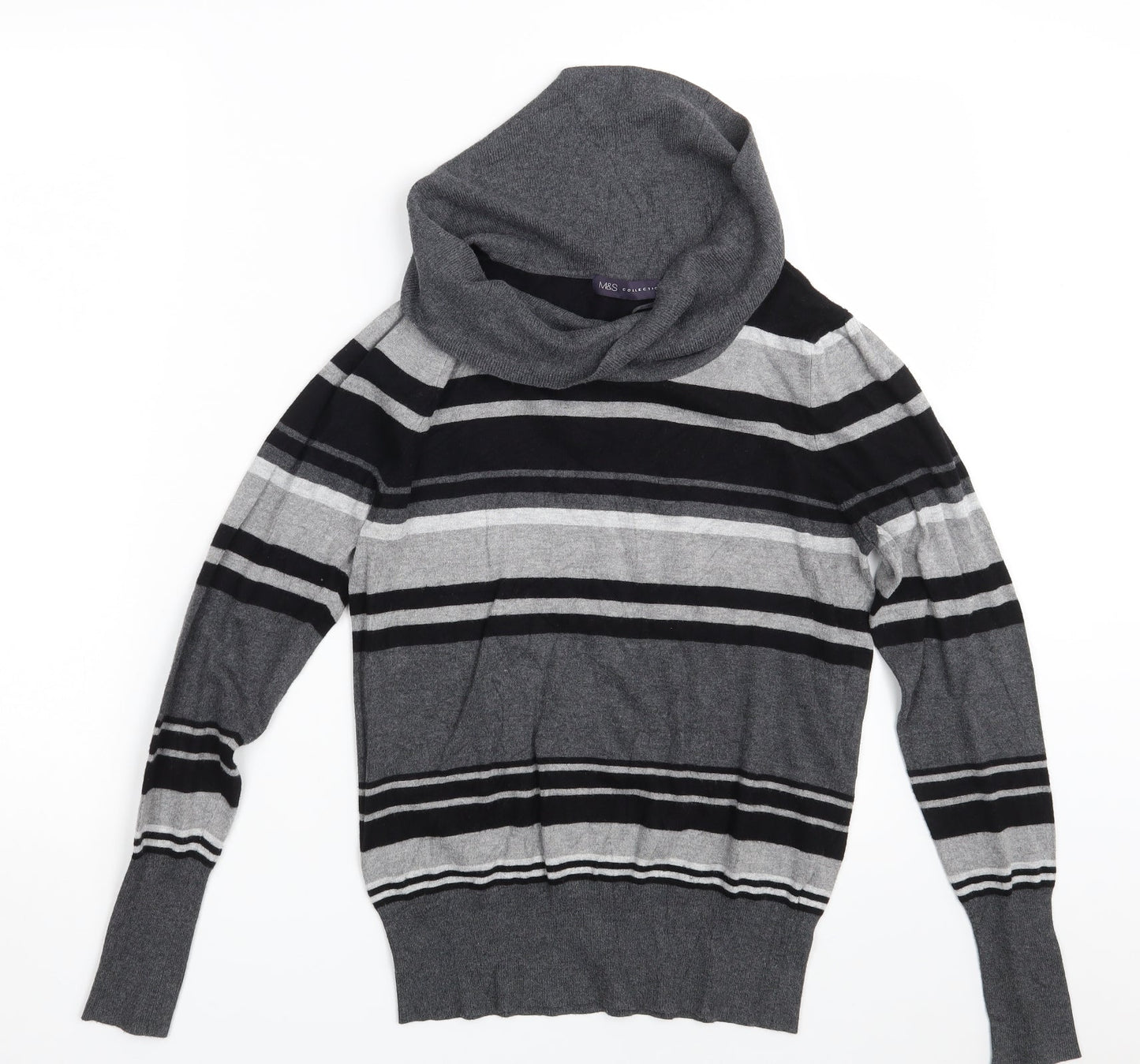 M&S Womens Grey Striped  Pullover Jumper Size 12