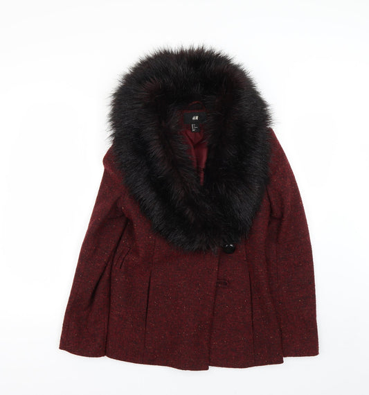 H&M Womens Red   Overcoat Coat Size 6
