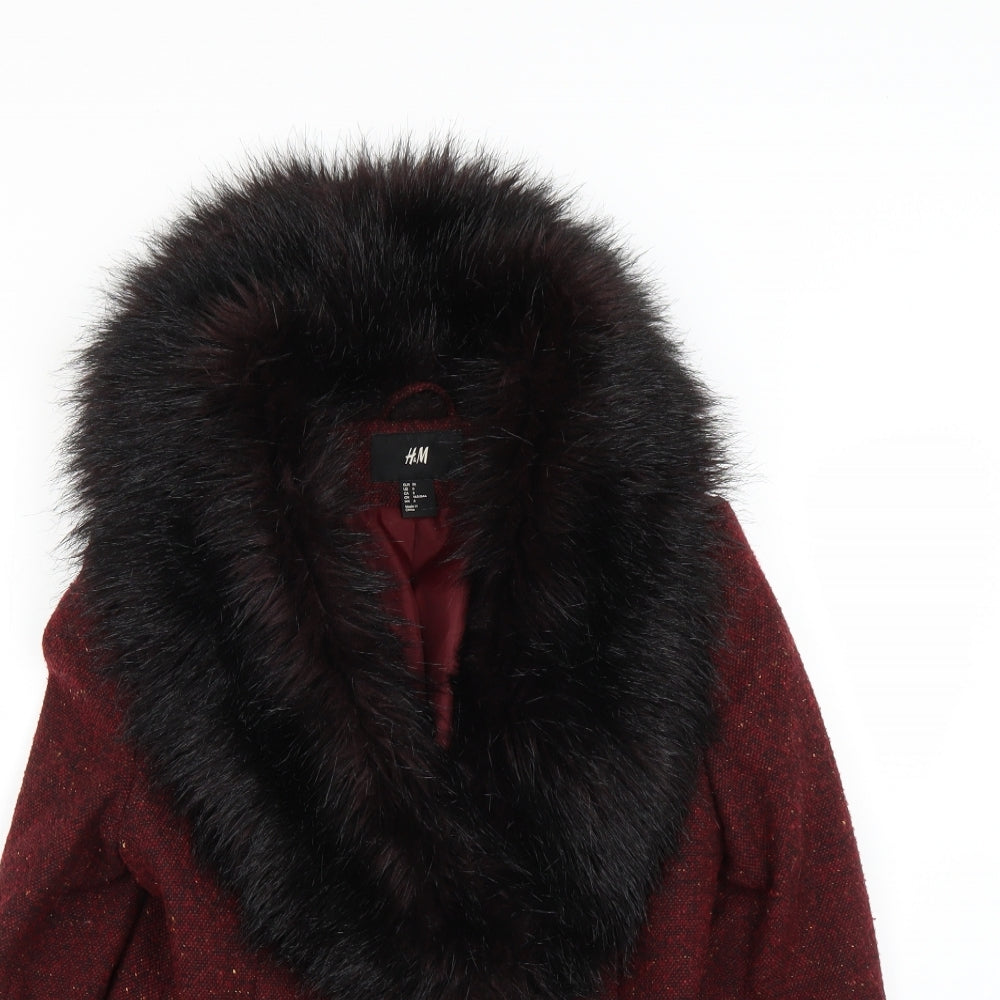 H&M Womens Red   Overcoat Coat Size 6