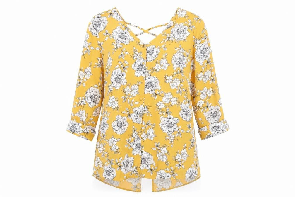 F&F Womens Yellow Floral  Basic Blouse Size 8