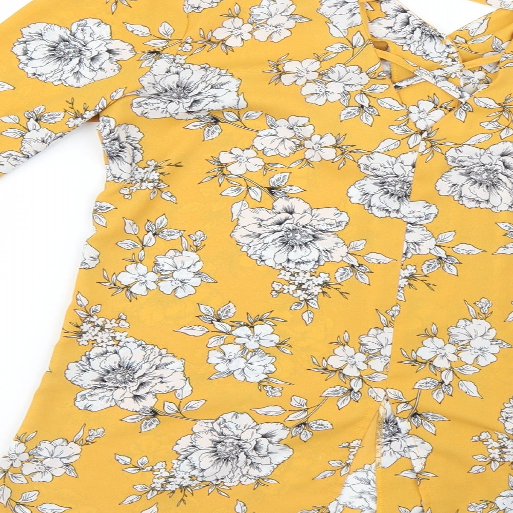 F&F Womens Yellow Floral  Basic Blouse Size 8