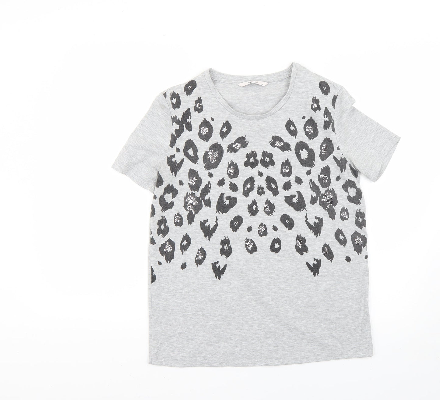 TU Womens Grey Animal Print  Basic T-Shirt Size 8