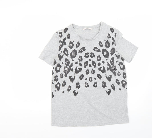 TU Womens Grey Animal Print  Basic T-Shirt Size 8