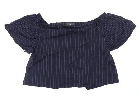 Missguided Womens Blue Striped  Basic Blouse Size 14