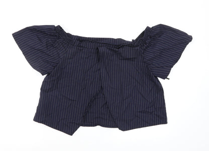 Missguided Womens Blue Striped  Basic Blouse Size 14