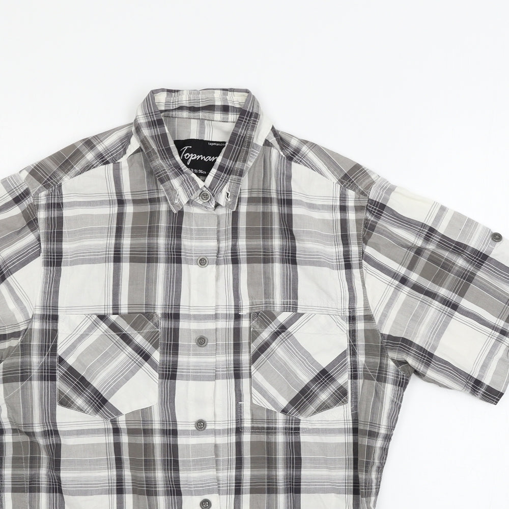 Topshop Mens Grey Check   Button-Up Size S