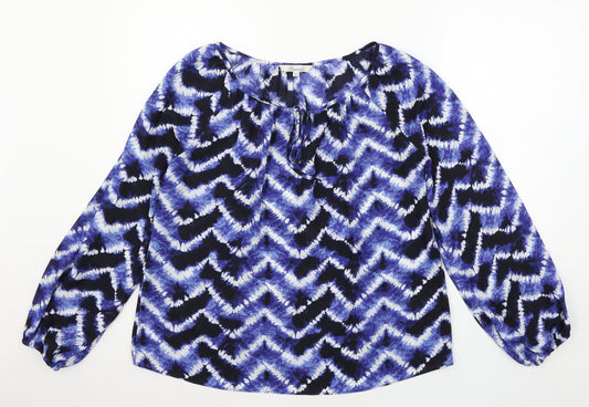 Peacocks Womens Blue Geometric  Basic Blouse Size 12