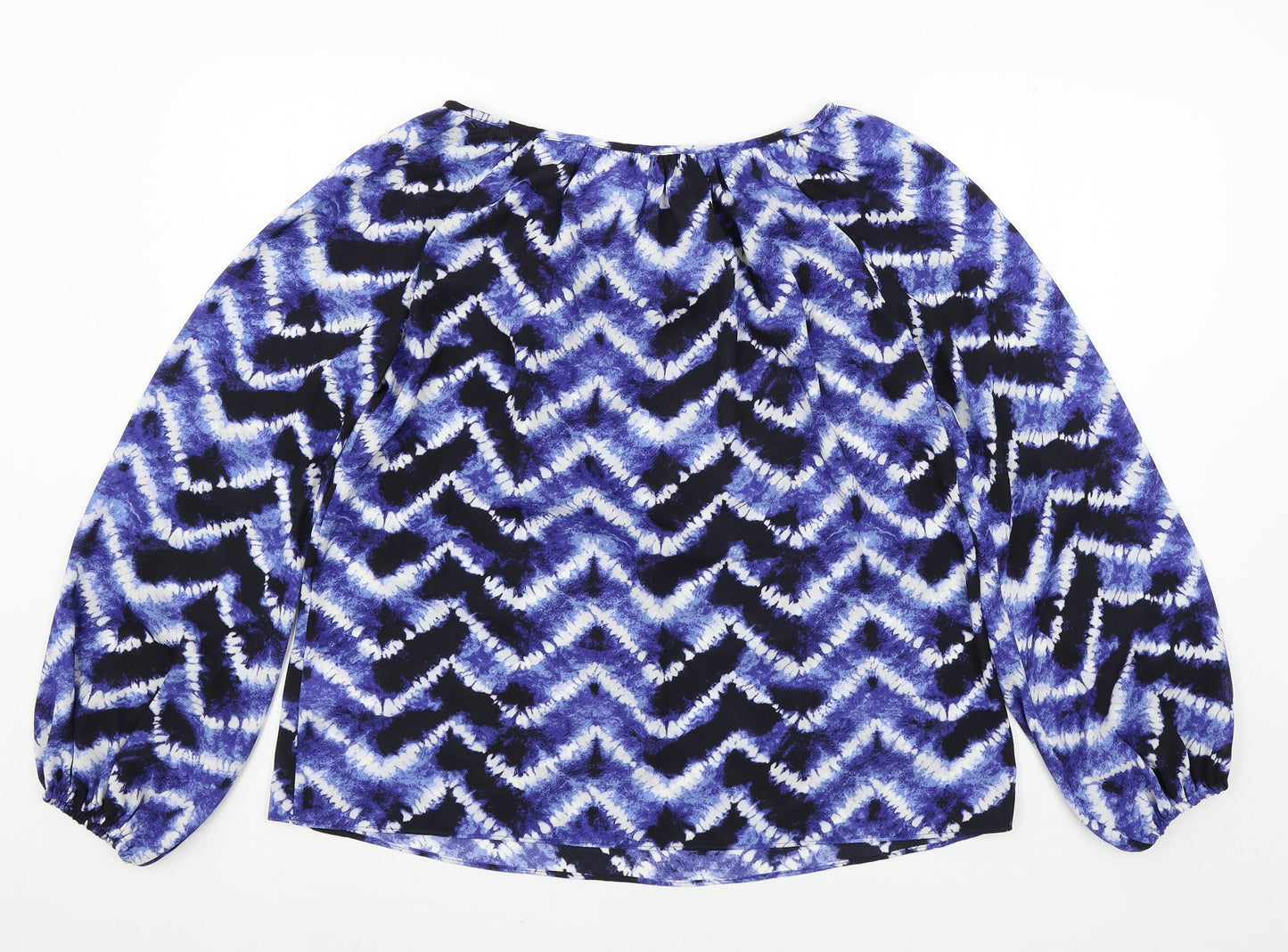 Peacocks Womens Blue Geometric  Basic Blouse Size 12