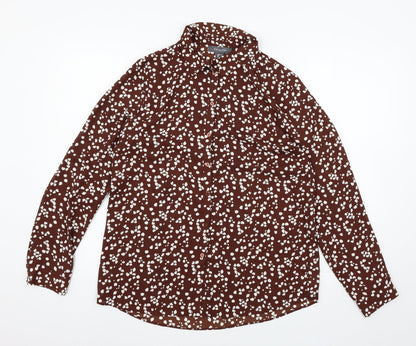 Preloved Primark Womens Brown Animal Print  Basic Button-Up Size 12 - Front
