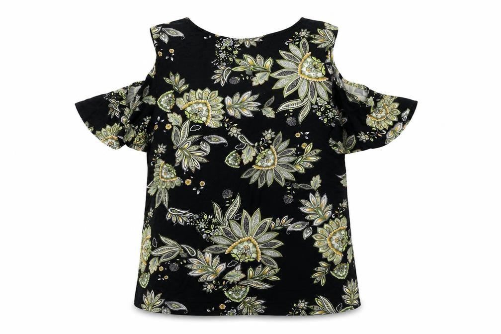 Preworn Womens Black Geometric Jersey Basic Blouse Size 12
