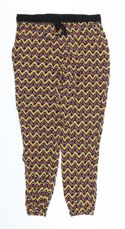 Papaya Womens Yellow Striped  Capri Trousers Size 12 L25 in