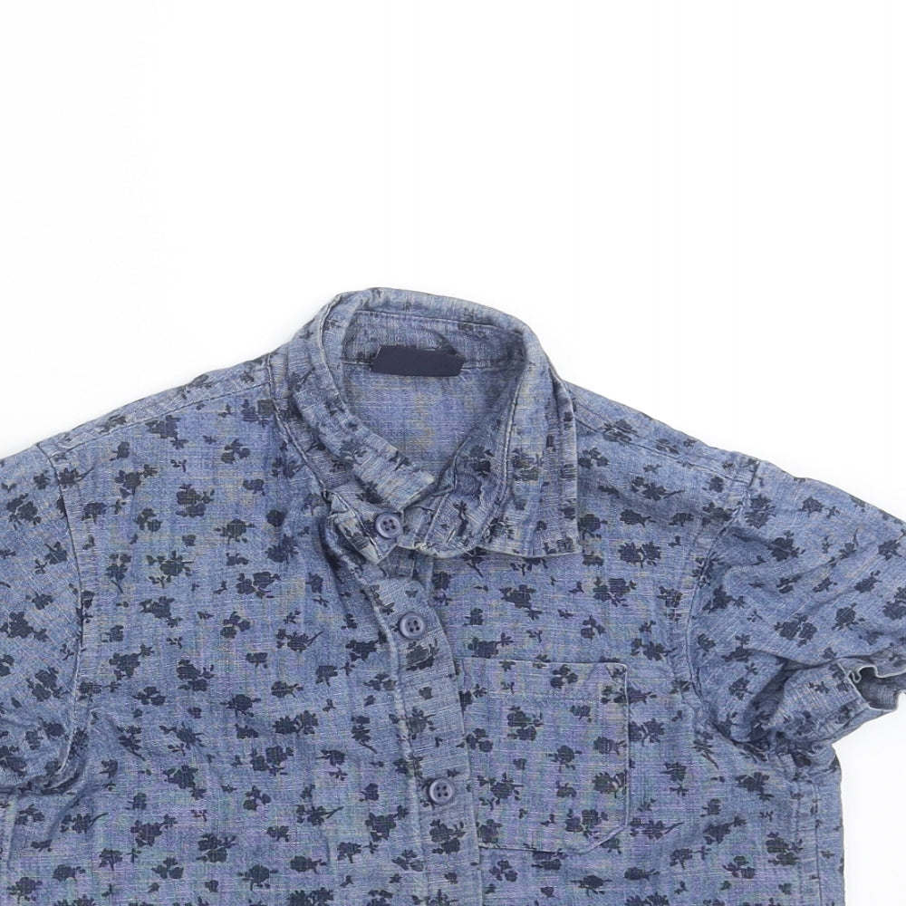 NEXT Boys Blue Floral Denim Basic Button-Up Size 3-4 Years