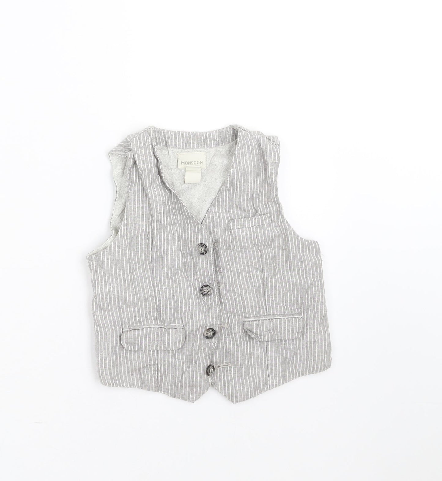 Monsoon Boys Grey Striped  Gilet Waistcoat Size 5 Years