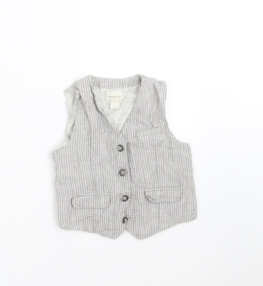Monsoon Boys Grey Striped  Gilet Waistcoat Size 5 Years