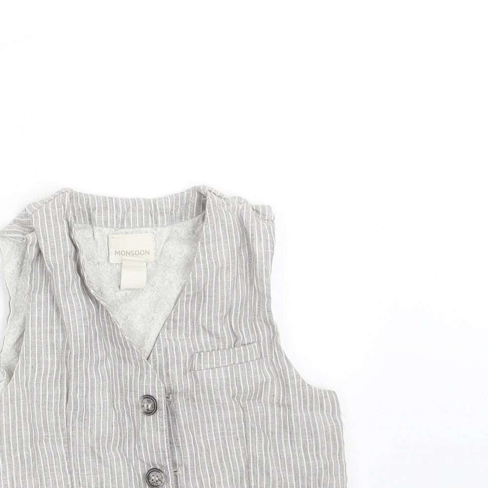 Monsoon Boys Grey Striped  Gilet Waistcoat Size 5 Years