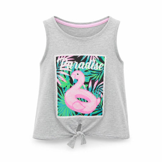 Pep&Co Girls Grey   Basic Tank Size 9-10 Years  - Flamingo Paradise