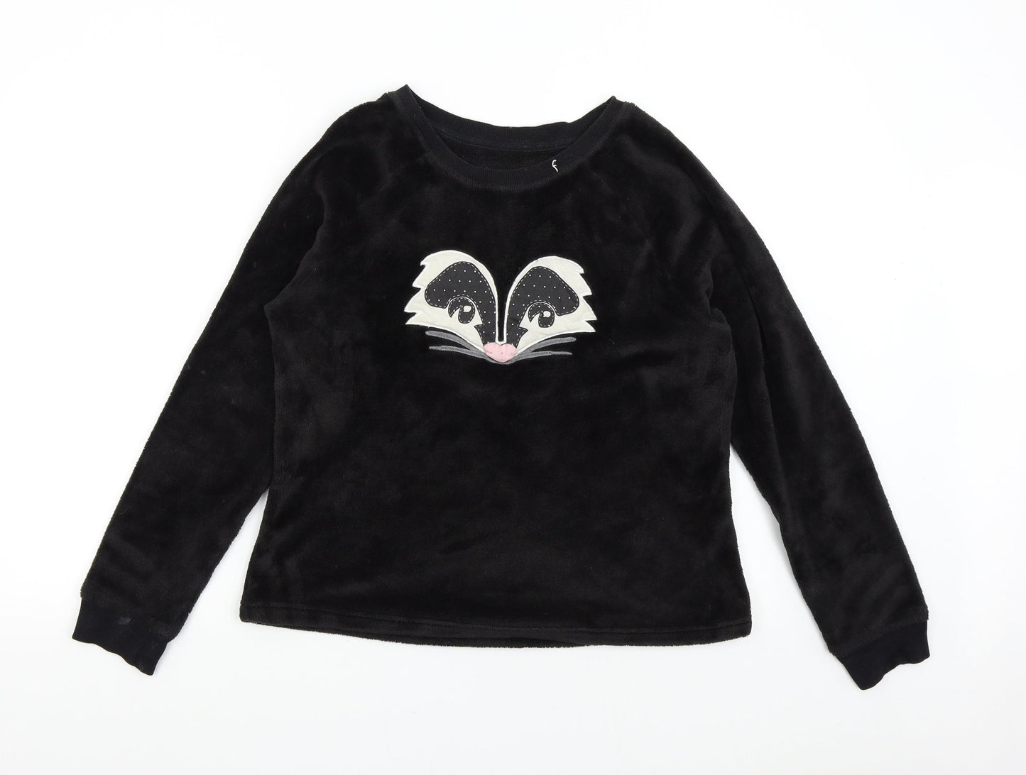 M&S Womens Black Solid Fleece Top Pyjama Top Size 8  - Skunk