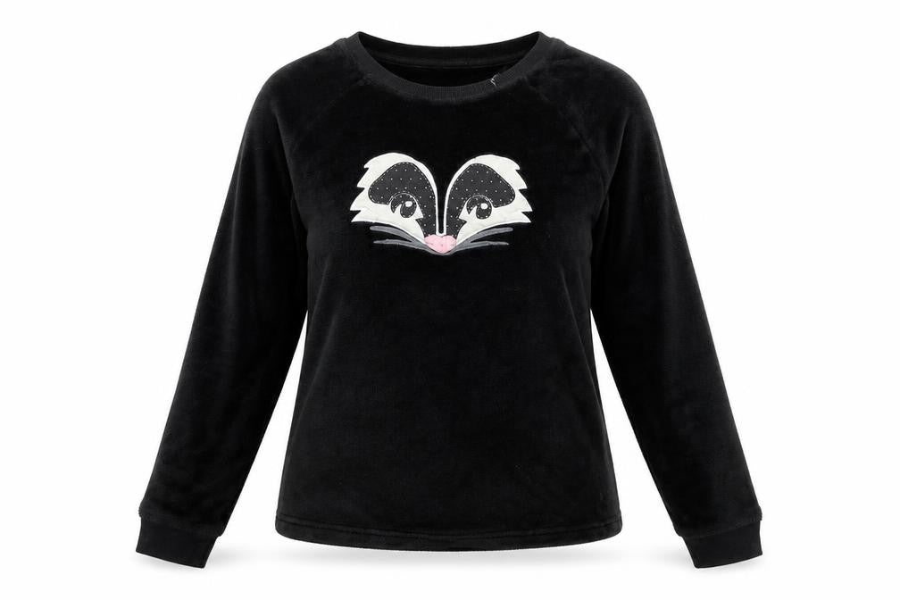 Marks & Spencer Womens Black Solid Fleece Top Pyjama Top Size 8  - Skunk