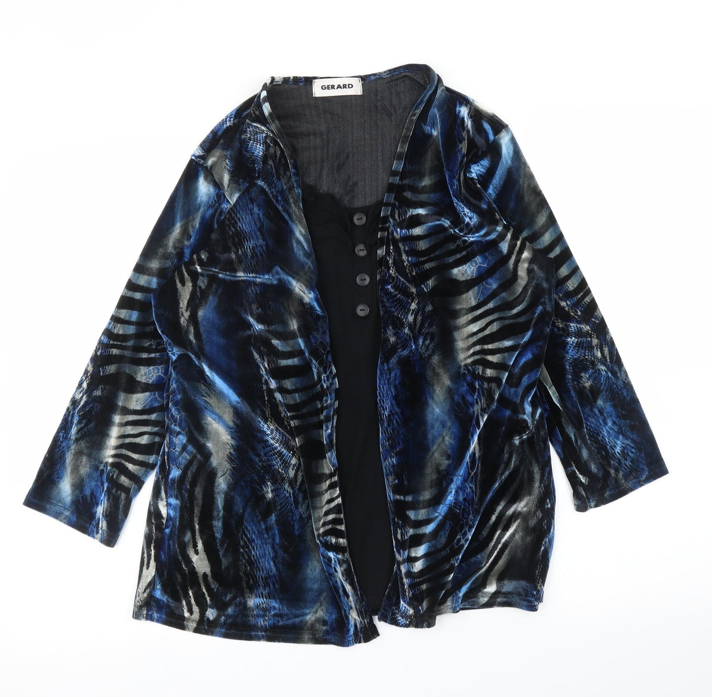 Gerard Womens Blue Animal Print  Basic Blouse Size 14  - Zebra print