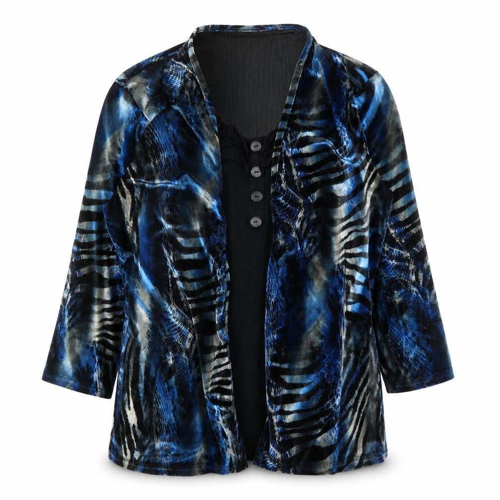 Gerard Womens Blue Animal Print  Basic Blouse Size 14  - Zebra print