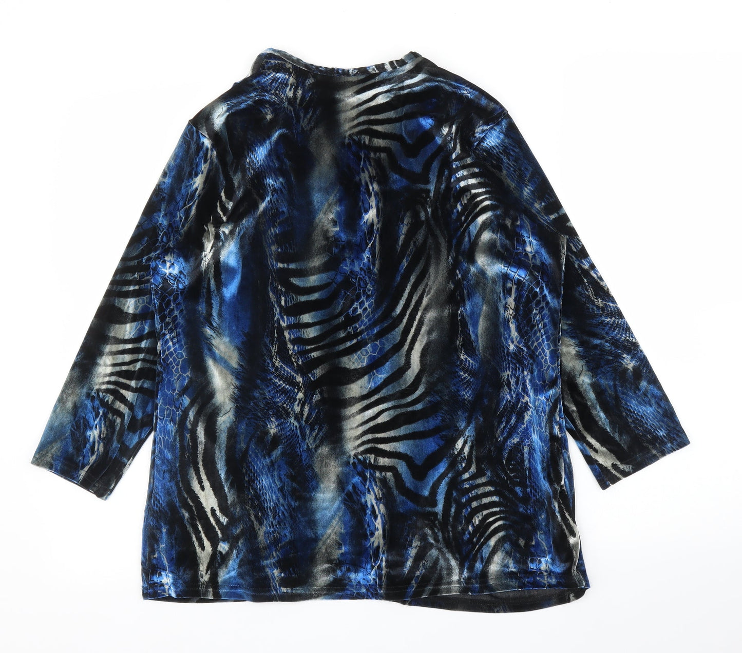 Gerard Womens Blue Animal Print  Basic Blouse Size 14  - Zebra print