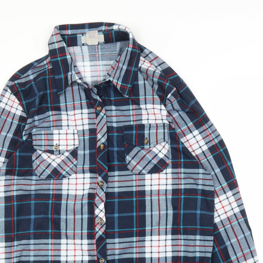 Passport Mens Blue Plaid   Button-Up Size L