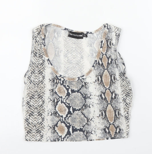 PRETTYLITTLETHING Womens Beige Animal Print  Cropped Tank Size 6  - Snake print