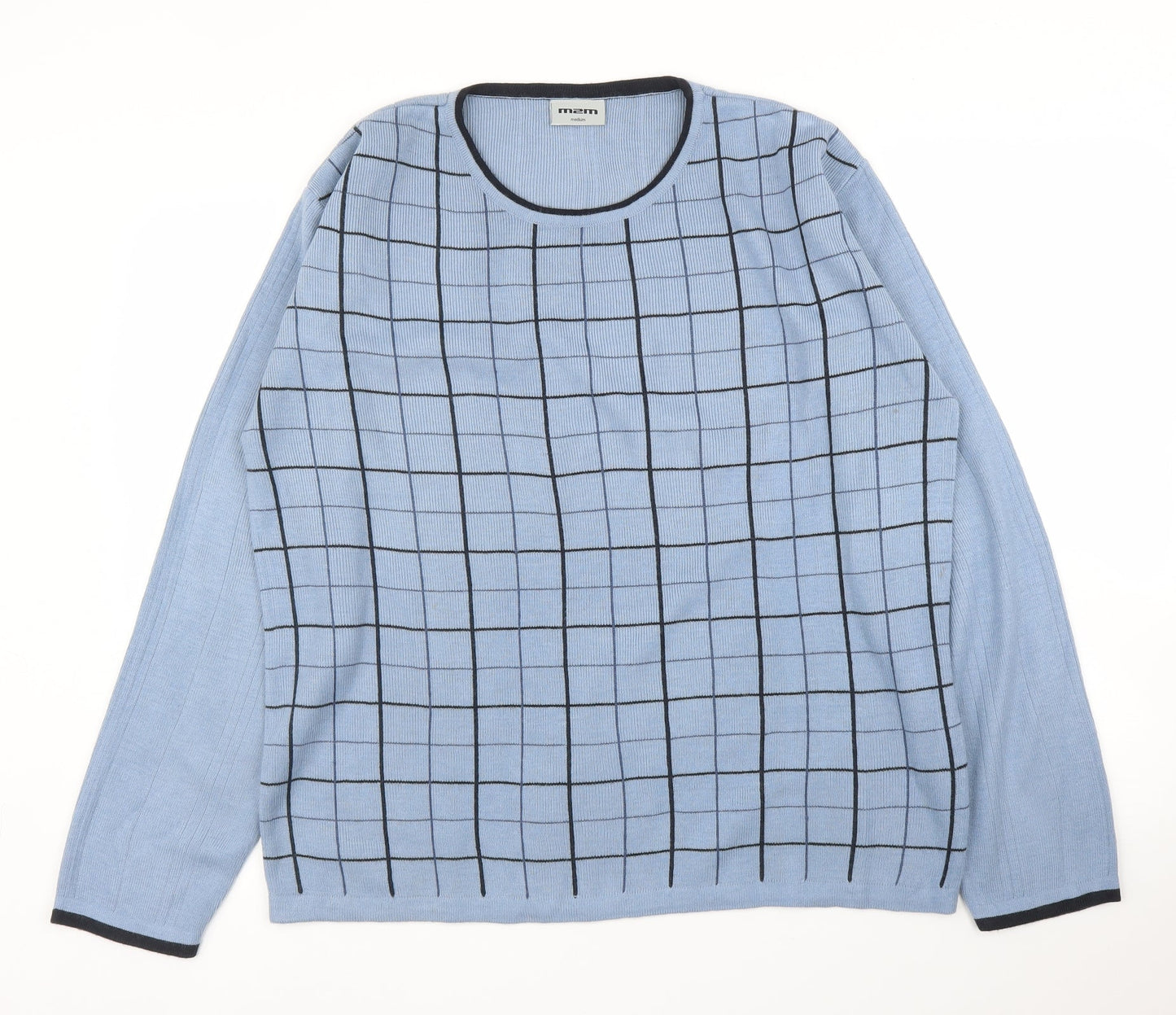 M2M Mens Blue Check  Pullover Jumper Size M