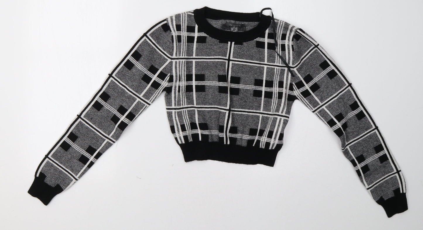 Primark Womens Grey Check  Pullover Sweatshirt Size 8  - cropped