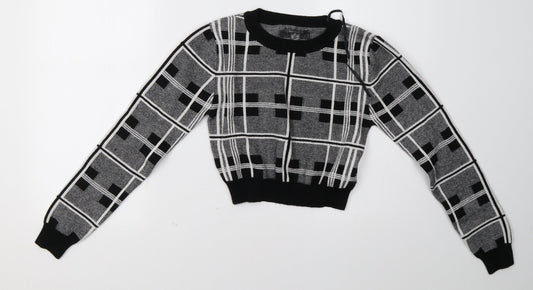 Primark Womens Grey Check  Pullover Sweatshirt Size 8  - cropped