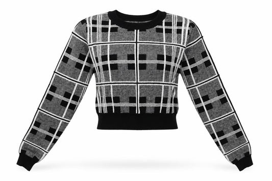 Primark Womens Grey Check  Pullover Sweatshirt Size 8  - cropped