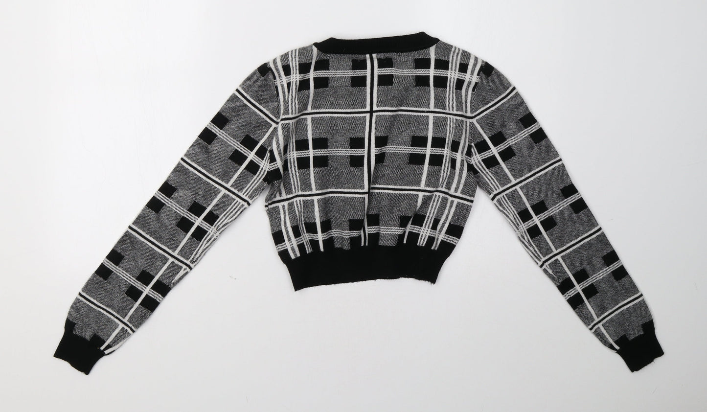 Primark Womens Grey Check  Pullover Sweatshirt Size 8  - cropped