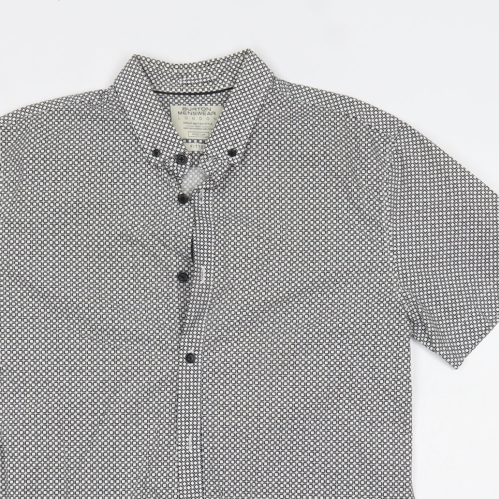 Burton Mens White Polka Dot   Button-Up Size M