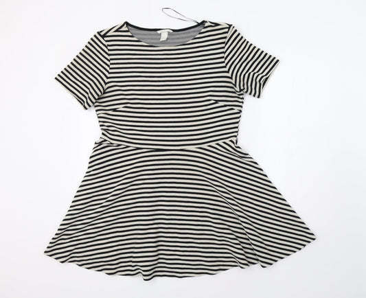 H&M Womens White Striped  Fit & Flare  Size L