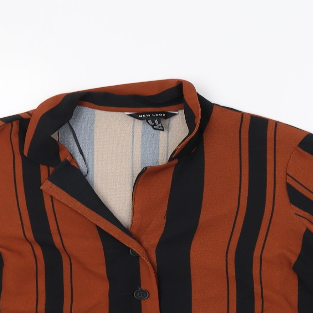 New Look Womens Brown Striped  Basic Button-Up Size 14