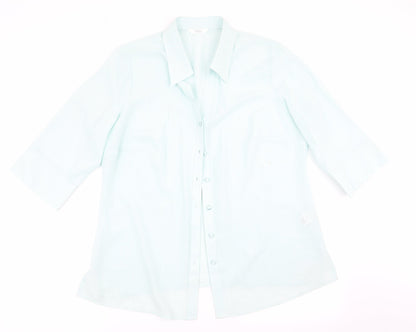 Marks & Spencer Womens Green Striped  Basic Button-Up Size 16  - Subtle shimmer effect Mint Green