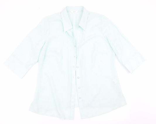 Marks and Spencer Womens Green Striped  Basic Button-Up Size 16  - Subtle shimmer effect Mint Green